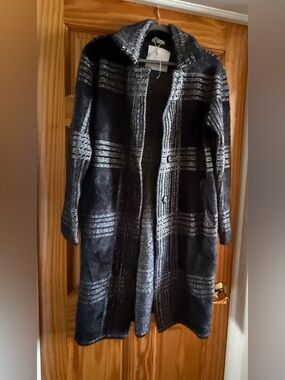 Black & Gray Plaid Long Women's Coat